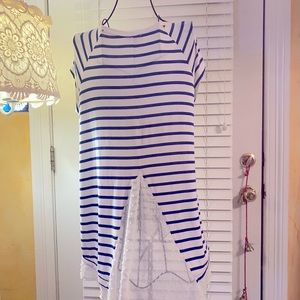 Anthropologie Cotton High Low Top with Mesh/Lace accents